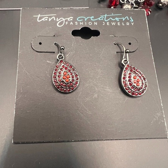 Lot of 3 Pair Tanya Creations Earrings Red Crystal Dangles & Hoops NOS Nordstrom - Picture 10 of 16